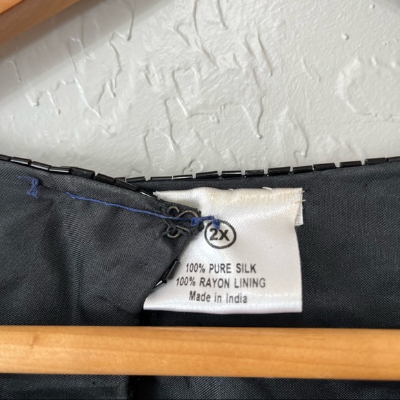 Vintage Sequin 100% Silk Peacock Green Blue Top Blouse - Picture 4 of 15